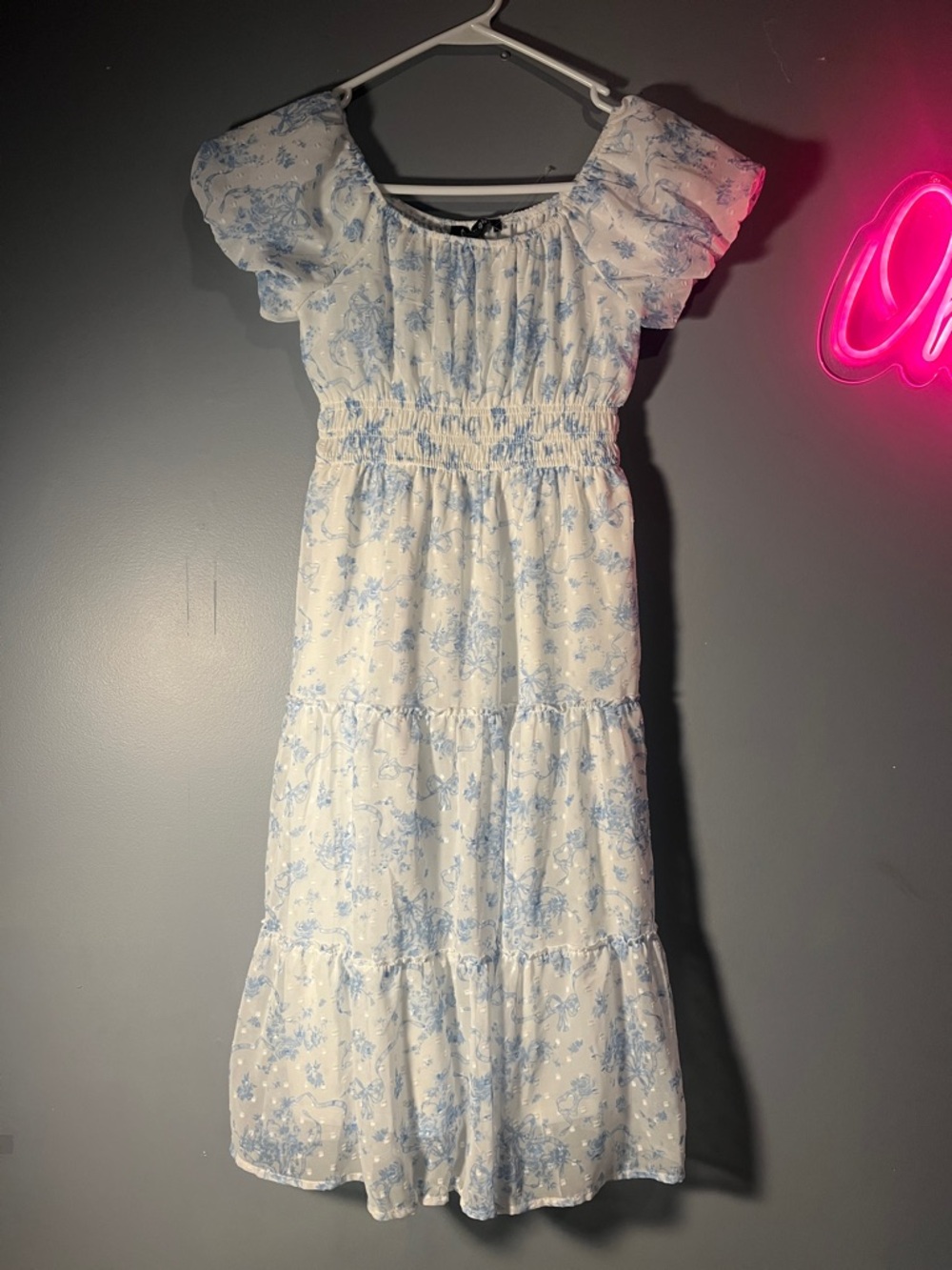 Trixxi White Dress with Light Blue Floral Print
